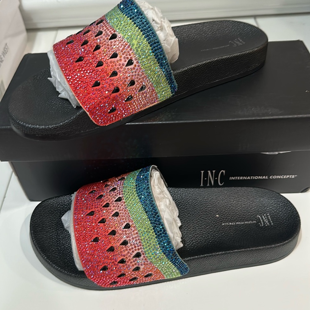 INC watermelon bling slides